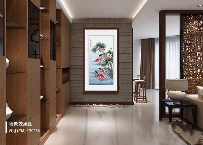 走廊装饰画：家里走廊适合挂什么样的壁画?国画荷花鲤鱼图、葫芦图、雄鸡图等花鸟画给你美的享受，美的熏陶