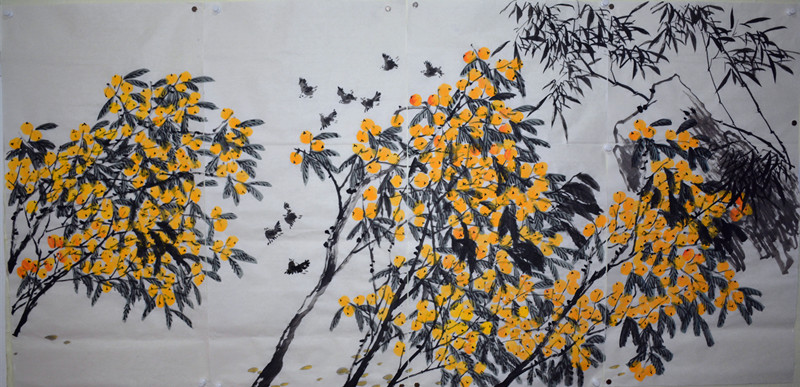 花鸟画家李立新先生最新作品——八尺枇杷图《黄金满树》