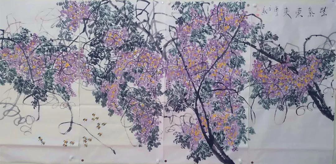 花鸟画家李立新先生最新作品——八尺紫藤图《紫气东来》