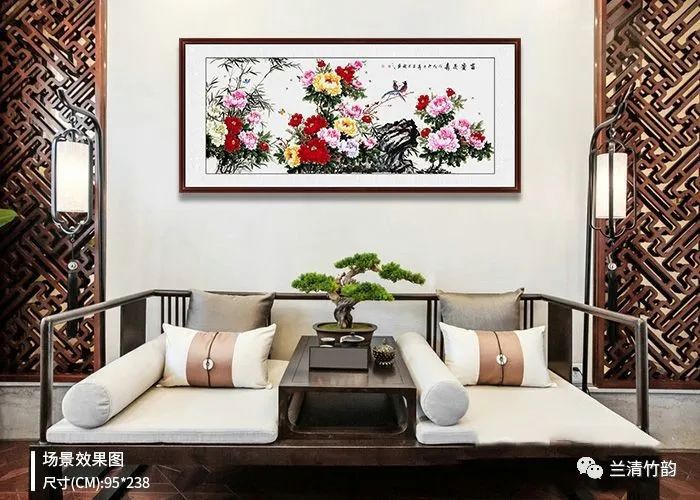 书房挂画：书房挂什么画好风水？高风亮节国画竹子墨竹图，红梅报春国画梅花红梅图，雄视天下松鹰图雄鹰图，国画四君子梅兰竹菊四条屏